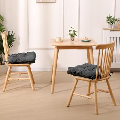 RACE LEAF Indoor Chair Cushions 4 Pack, Tufted Memory Foam Dining Room Chair Pads with Ties and Non-Slip Backing, Kitchen Seat Cushions 15.5" X 15.5" Dark Gray - color: Drak Gray