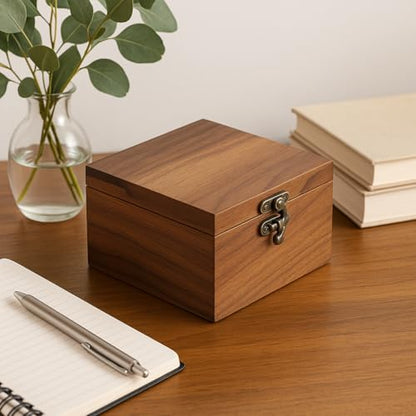 Handcrafted Walnut Wood Keepsake Box – 4.3 x 4.3 x 2.5 inch – Jewelry, Watch & Gift Storage Box – Rustic Wooden Box for Wedding, Birthday, Christmas - color: Walnut Box-XPFH-11*11CM
