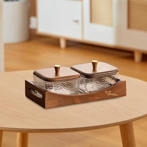 Divided Serving Tray with Lid, Made of Glass and Wood, Snack Bowl with Compartments for Fruit, Nuts, and Sweets. and Practical for Kitchen, of, 2 Compartments - size: 2 Compartments