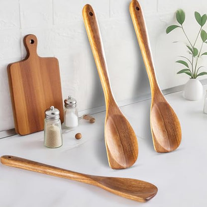 2 Pack Premium wooden spoons for cooking - Acacia Wood Kitchen utensils for Cooking and Stirring, Durable Hardwood Stirring Spoon, Non-Scratch Cooking utensil Tool, Ergonomic Handle 13 Inches - size: Cooking Spoons