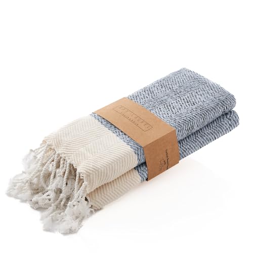 BAY LAUREL Turkish Hand Towel – Pack of 2 | Soft & Absorbent Decorative Towels for Bathroom, Hand, Face, Hair, Gym, Yoga, SPA, Kitchen & Tea | Boho Decor(Light Blue, Herringbone 16x40 Inches(Set of 2) - color: Light Blue, size: Herringbone 16x40 Inches (S