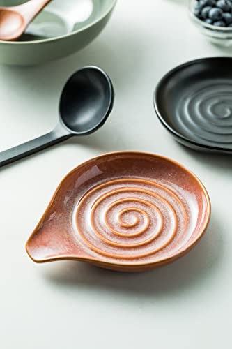 Spoon Rest, Ceramic Cooking Spoon Holder for Kitchen Counter, Large Utensil Rest for Spoons, Ladles, Tongs, Spatula, 5 Inches (Reactive Red Glazed) | Large Utensil Rest for Ladle Tong Spatula Coffee Tea Spoon | Cute Kitchen Accessories, Dishwasher Safe, R