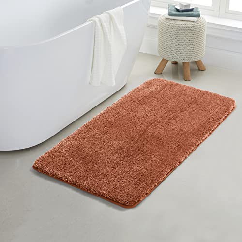 YHF Bathroom Rugs 24" X 47", Extra Thick & Soft Microfiber Shaggy, Machine Washable Bath Mats, Absorbent Bath Rugs, Non-Slip Rubber Backing Bath Mat for Bathroom Floor, Tub and Shower, Rust - color: Rust, size: 24" X 47" (Rectangular)