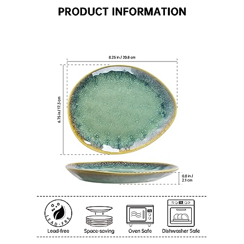 Henten Home Ceramic Appetizer Plate Set, 6.75 Inch Dessert Plates, Reactive Glaze Serving Plates for Snack, Sushi, Set of 4, Microwave & Dishwasher Safe (Green) - color: Green, size: 6.75 inch
