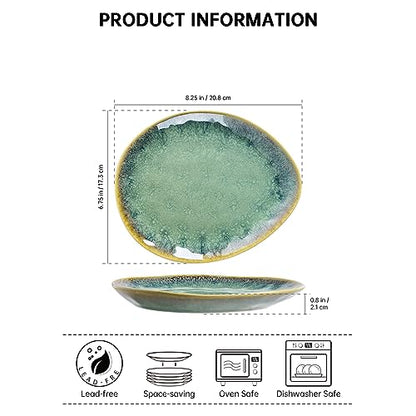 Henten Home Ceramic Appetizer Plate Set, 6.75 Inch Dessert Plates, Reactive Glaze Serving Plates for Snack, Sushi, Set of 4, Microwave & Dishwasher Safe (Green) - color: Green, size: 6.75 inch