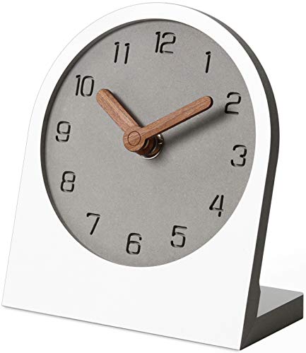 Wooden Silent Non-Ticking Battery Operated Decorative Small Mini Analog Modern Shelf Desk Table Mantel Clock for Home, Office, Living Room, Bed Room (White) - color: White