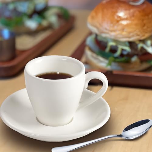 homEdge Porcelain Espresso Shot Cup Set with Saucers and Stainless Steel Spoons - 80 ml / 2.67 oz, Set of 4, White - color: White