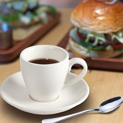 homEdge Porcelain Espresso Shot Cup Set with Saucers and Stainless Steel Spoons - 80 ml / 2.67 oz, Set of 4, White - color: White