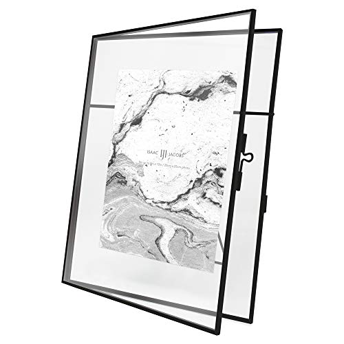Isaac Jacobs 8x10 Black Vertical Metal Floating Photo Frame, Locket Closure | Modern Style Brass and Glass, Metal Floating Desk Photo Frame (Vertical), with Locket Closure, Art, Mementos & Keepsakes - size: 8x10