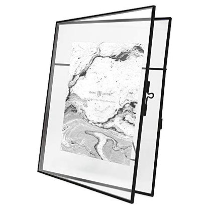 Isaac Jacobs 8x10 Black Vertical Metal Floating Photo Frame, Locket Closure | Modern Style Brass and Glass, Metal Floating Desk Photo Frame (Vertical), with Locket Closure, Art, Mementos & Keepsakes - size: 8x10