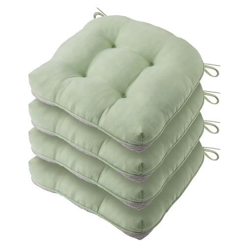 Battilo Kitchen Chair Cushions, 15.5"x15.5"x4", 4 Pack, Sage Green | Seat Cushions for Kitchen Chairs with Non-Slip Backing, Indoor/Outdoor Waterproof Chair Seat Pads with Ties - color: Sage Green, size: 4 Count(Pack of 1)