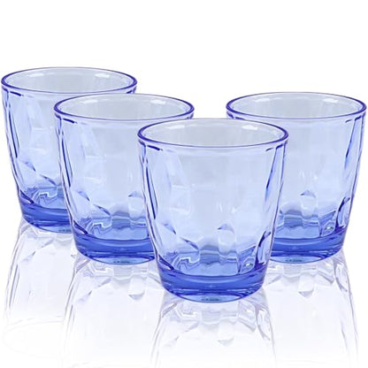 Plastic Glassware Tumbler Dishwasher Safe, Set of 4 Unbreakable Drinking Glasses, 10.5oz Reusable Acrylic Cups for Everyday Use (Blue) - color: Clear Blue