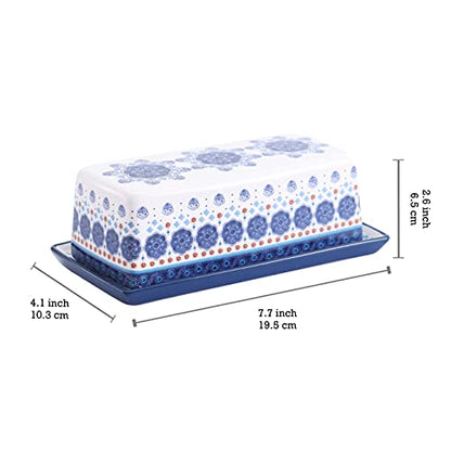 Bico Blue Talavera Ceramic Butter Dish with Lid, Wide Butter Keeper for Counter, Kitchen Countertop, Microwave and Dishwasher Safe - color: Blue Talavera