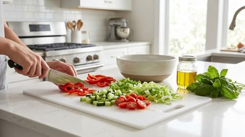 Farberware Cutting Board for Kitchen, 12 x 18 Inch Poly Utility Board, Reversible Plastic Cutting Board for Meat, Vegetables, Fish and Poultry, Dishwasher Safe - size: 18"L x 12"W