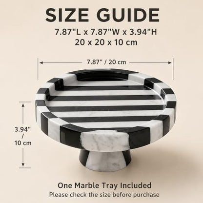 Black White Marble Vanity Tray, Round Stone Organizer | Round organic shape, black white marble pattern varies, for jewelry perfume, props not included - color: Black White Round
