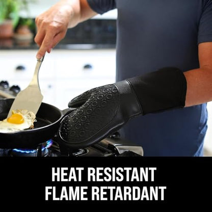 BPA-Free Silicone Oven Mitts Ultra Heat Resistant up to 500°F - Oven Mitts with Thick Cotton Liner - Long Slip Resistant Pot Holders, Flexible Oven Gloves - Black 13.7" - color: Black, size: 2-Piece 13.7" Oven Mitts