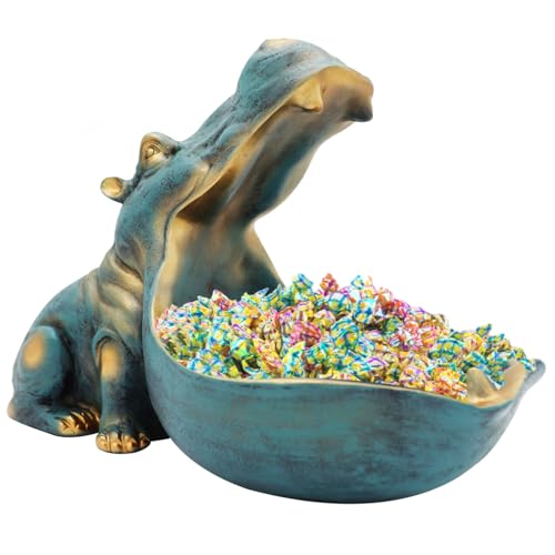 aboxoo Hippo Statue Candy Dish, Funny Big Mouth Container Bowl, Large Blue | Home Decor,Large Candy Bowl,Resin Sculpture, Hippopotamus Figurine,Big Mouth Container,Art Decoration,Storage Box - color: Large Dark Blue