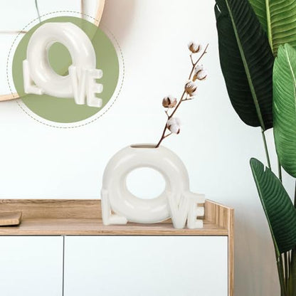 SOLUSTRE Love Shaped Ceramic Flower Vase for Valentine’s Day, Creative Dried Flower Arrangement Container, Glossy Donut Design Home Décor for Dining Table and Living Room