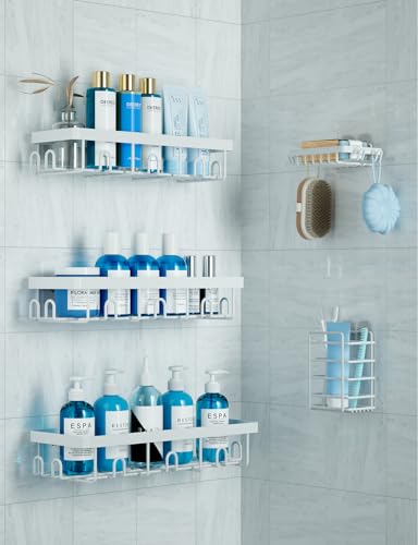 GVY Shower Caddy 5 Pack, Adhesive Shower Organizer Bathroom Shelves,Rustproof Bathroom Organizers and Storage for Home Decor, No Drilling Shower Shelves for Apartment Essentials - color: White