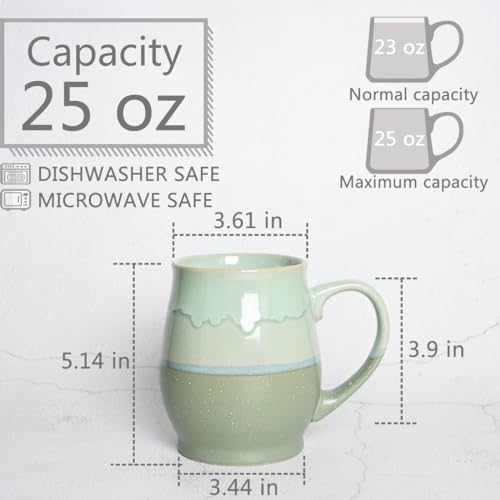 Bosmarlin Extra Large Ceramic Coffee Mug, 25 Oz, Dishwasher and Microwave Safe, Oversized Big Tea Cup for Office and Home, Reactive Glaze (Green) - color: Green
