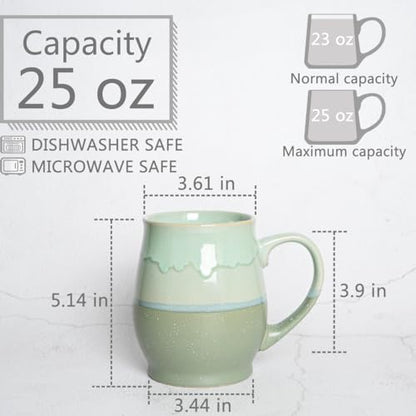 Bosmarlin Extra Large Ceramic Coffee Mug, 25 Oz, Dishwasher and Microwave Safe, Oversized Big Tea Cup for Office and Home, Reactive Glaze (Green) - color: Green