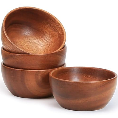Solid Acacia Wood Bowls Set of 4, 4 Inch Wooden Serving Bowls - Handmade Ramekins for Dips, Charcuterie Board, Snacks & Salads | Farmhouse Kitchen Decor & Gift Idea - size: D 4.2'' x H 2.0''