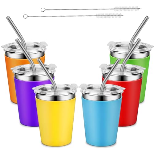Kids Stainless Steel Cups with Lids, Spill Proof Metal Tumblers With Stainless Steel Straws for Adults, Unbreakable Toddle Cups with Full Wrapped Anti-Scald Sleeves for Hot and Cold Drinks.6Pack.12oz - color: 12oz with Stainless Steel Straws, 6PCS