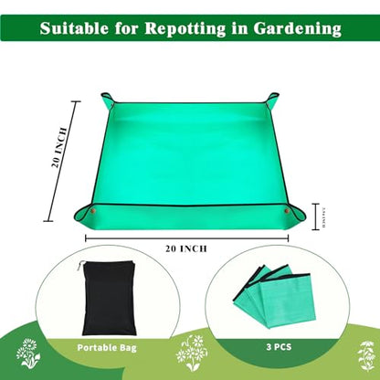 3Packs Repotting Mat, 26.8x26.8 Inch Thickened High Density PE Waterproof | Gardening Tray for Plant Transplanting, Portable Foldable Potting Soil Mat with Storage Bag for Indoor Outdoor Plant Care