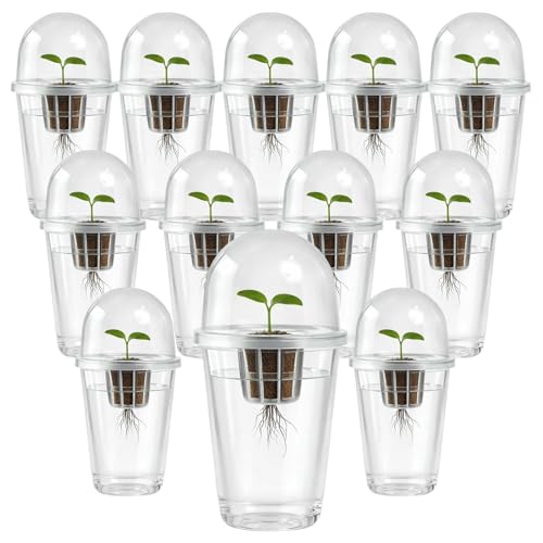 12 Pack 5in1 Seed Starter Cup Kit With Dome,Propagation Cups Self Watering | Tabletop Mini Greenhouse Hydroponics Growing System Kit for Herbs,Indoor Herb Garden,Root Observation