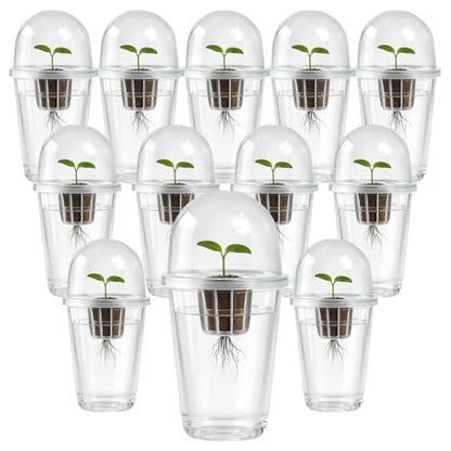 12 Pack 5in1 Seed Starter Cup Kit With Dome,Propagation Cups Self Watering | Tabletop Mini Greenhouse Hydroponics Growing System Kit for Herbs,Indoor Herb Garden,Root Observation