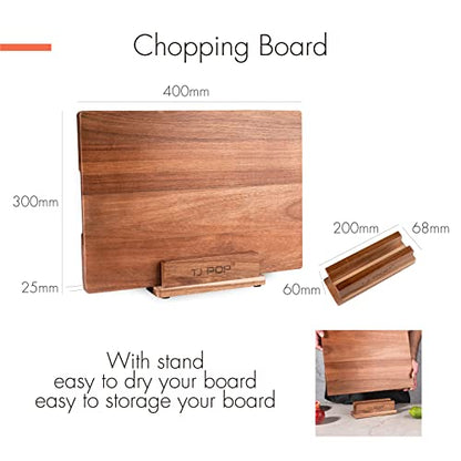 TJ POP Acacia Wood Cutting Board for Kitchen, Premium Wooden Chopping Board with Stand Organizer and Built-in Handle, 15.8 x 11.9 x 1 Inches Butcher Block Large Cheese Serving Board - color: Acacia woood with stand