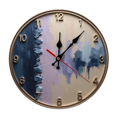 Wall Clock， Abstract Painting Style Non Ticking Wall Clocks Battery Operated， Gold and Blue Wooden Wall Clocks for Kitchen， Living Room， Bedroom， Office， Bathroom Decorative 25 * 25cm - color: Style-3