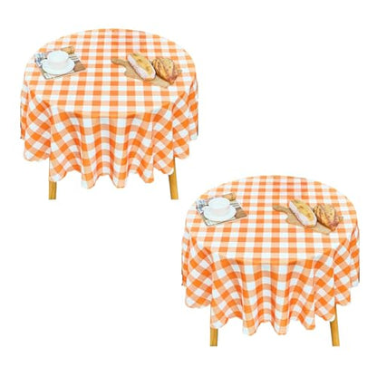 MANGATA CASA Orange Gingham Round Tablecloth-2Pcs Checkered Table Cloth Waterproof Kitchen & Table Linens-Polyester Buffalo Plaid Wrinkle Free Table Cover(Pumpkin Yellow 60" Round-2Pack) - color: Pumpkin Yellow, size: 60R inch/2 pack