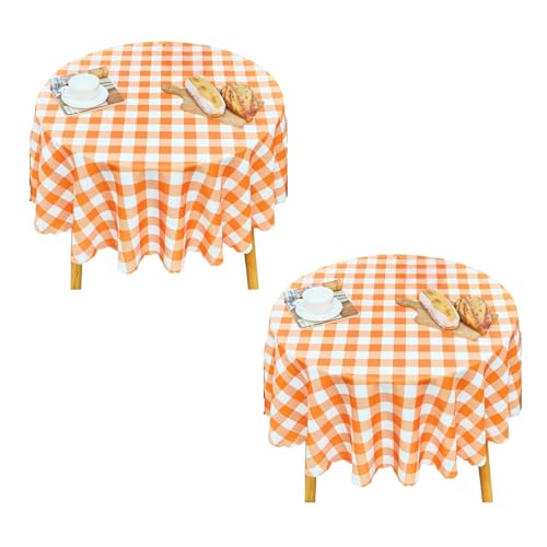 MANGATA CASA Orange Gingham Round Tablecloth-2Pcs Checkered Table Cloth Waterproof Kitchen & Table Linens-Polyester Buffalo Plaid Wrinkle Free Table Cover(Pumpkin Yellow 60" Round-2Pack) - color: Pumpkin Yellow, size: 60R inch/2 pack
