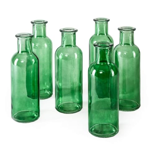 Serene Spaces Living Large Green Bud Vases, Apothecary Jars, Decorative Glass Bottles, Centerpiece for Wedding Reception, Antique Decoration, Flower Vases, 6.5" Tall & 2" Diameter, Pack of 48 - color: Green, Large, Set of 48