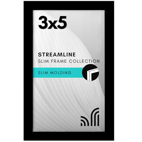 Americanflat 3x5 Picture Frame - Slim Molding - Black | Wall or tabletop display with included easel, secure turn-tab backing, fits photos, posters and art - color: Black, size: 3x5