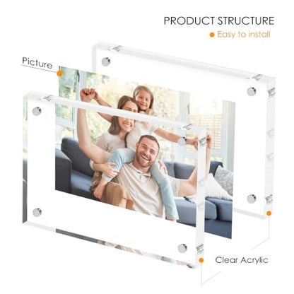 2.5x3.5 Acrylic Picture Frame 6 Pack, 20mm Thick, Tabletop Display | Double-Sided Transparent Magnetic Frameless Photo Frame, for Office or Home Decor, for Photos, Fits Home, Office - size: 2.5x3.5