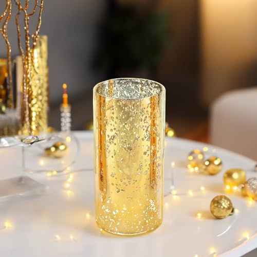 WGVI Hurricane Candle Holder Sleeve, W: 4", Ht: 8", Gold Speckled Glass Cylinder Open Both Ends, Chimney Tube Shade, 2 Pieces - color: Gold Speckle, size: 4x8"H