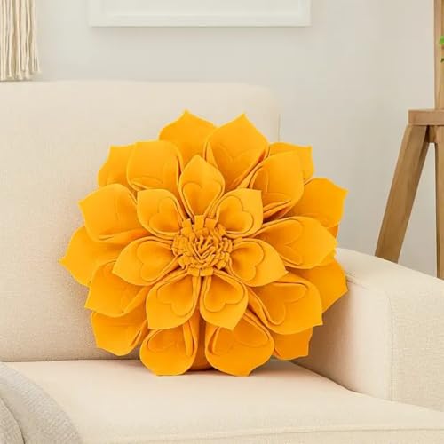 Fennco Styles Handmade 3D Heart-Shaped Petals Flower Decorative Filled Throw Pillow 13" Round - Gold Floral Pillow for Couch, Home Décor and Holiday, Housewarming Gift - color: Gold