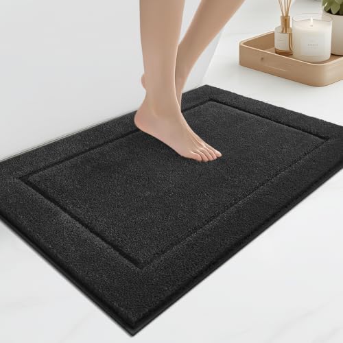 anllugs Bathroom Rugs, Non-Slip Bath Rugs, 20" x 30", Black | Extra Soft, Super Absorbent, Machine Washable, Quick Dry, Bath Mats for Shower and Bathtub, TPR Backing, Runner Rugs - color: Black, size: 20" X 30"