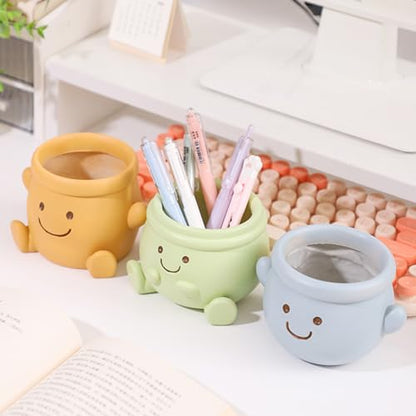 Cute Face Planter Pot, Small Resin Head Planters for Indoor Plants, Funny Smiling Face Flower Pot Succulent Planter with Drainage Hole, Gift IdeaI for Birthday Christmas (Green) - color: Green