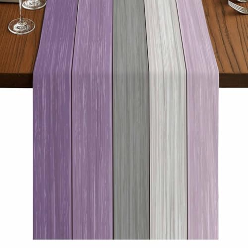 Summer Farmhouse Cotton Linen Table Runner Retro Rustic Barn Wood Texture Lavender Purple Gray Non-Slip Rectangle Party Table Decorations for Kitchen,Home,Dining Table,Outdoor,Small 13X36 Inches - color: Purple&grey, size: Small 13x36