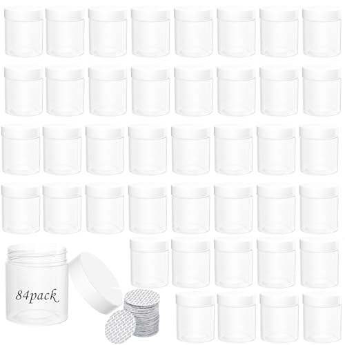 84PCS 4oz/125ml Plastic Jars with Screw On Lids Pressure Sensitive Seal,Clear Container for Storing Dry Food,Lotion, Makeup, Slime, Honey Jam, Cream, Butter,White - color: Plastic-84Pack-White