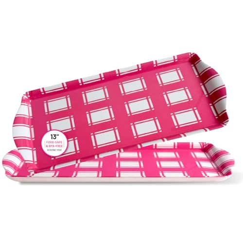Melamine Serving Tray Pink Plaid Reusable Lightweight Charcuterie Platter | By Sprinkles & Confetti Appetizers Desserts Durable BPA-Free Pink Birthdays Summer Parties Entertaining Food Displays - color: Pink Plaid
