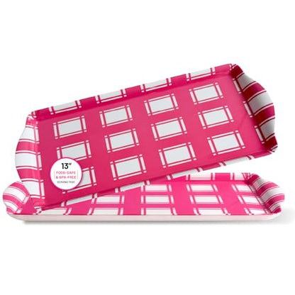 Melamine Serving Tray Pink Plaid Reusable Lightweight Charcuterie Platter | By Sprinkles & Confetti Appetizers Desserts Durable BPA-Free Pink Birthdays Summer Parties Entertaining Food Displays - color: Pink Plaid