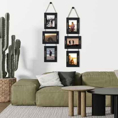 5x7 Collage Picture Frames, 3 Opening, Solid Wood, Black, 2 Pack | Wall-Mounted Hanging Design, Displays 4x6 Photos with Mat or 5x7 Photos Without Mat, Three-Opening Layout - color: Black