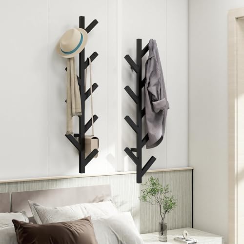 Prywot Vertical Hat Rack, Metal Coat Rack Wall Mounted, Black, 37.8" | 9 Hooks, Space-saving wall-mounted design, for Hats, Jackets, Coats, and Bags - Suitable for Entryways and Bedrooms - color: Black