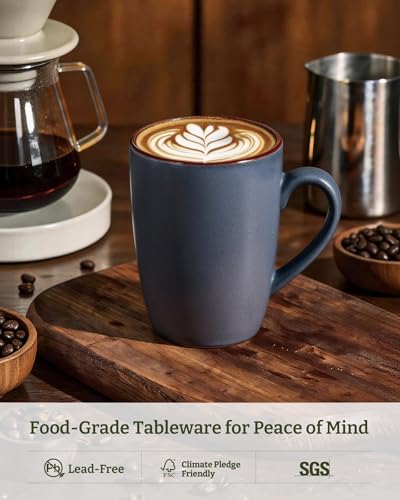 famiware Venus Coffee Mugs Set of 4, 13 oz Ceramic Stoneware Mug Cup Set | Coffee Mug with Handle for Tea, Latte, Cappuccino, Cocoa, Milk, Microwave and Dishwasher Safe, Charcoal - color: Charcoal, size: 4pcs