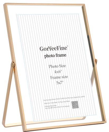 Gold 5x7'' Floating Picture Frame,For Photo Sizes(4x6'' or 3.5x5''),Beautiful Metal Beaded Edge Frames Adjustable Tabletop/Shelf Photo Frame,Classy Gift Choice for Wedding,Birthday or Christmas Gift - color: Gold, size: 5x7'' (1PK)