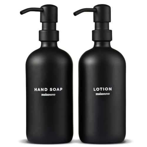 MaisoNovo Soap Dispenser 2-Piece Set | 16.9oz Black Bottles with Black Plastic Pumps - color: Black/Black